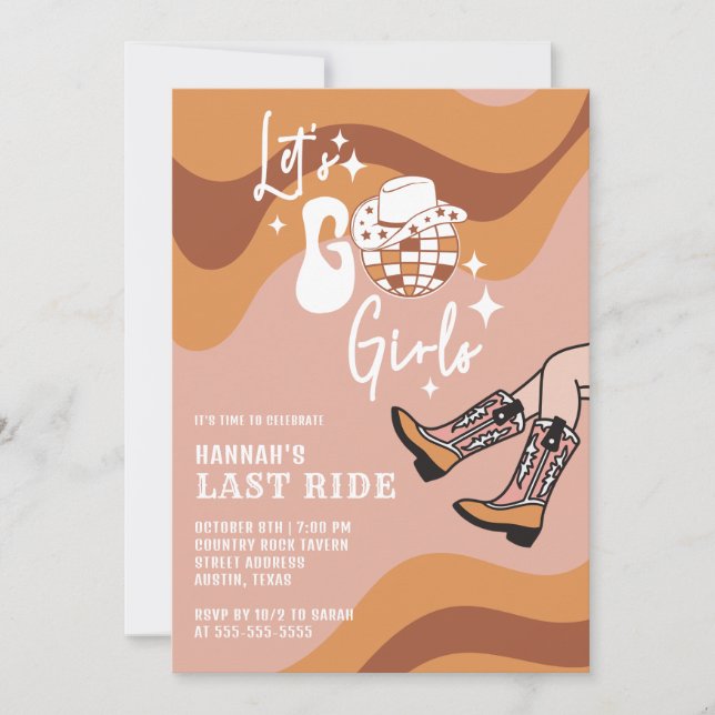 Last Disco Cowgirl Bachelorette Party Invitation (Front)