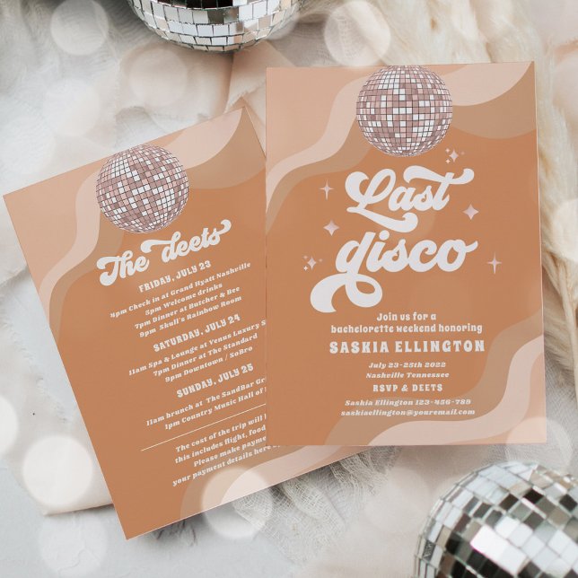 Last Disco Retro 70 Bachelorette Weekend Itinerary Invitation (Creator Uploaded)