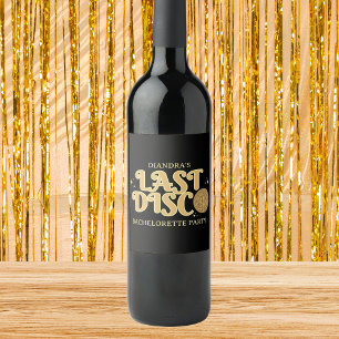 Last Disco Retro 70s Black and Gold Bachelorette Wine Label