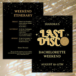 Last Disco Retro Gold Glitter Bachelorette Weekend Invitation