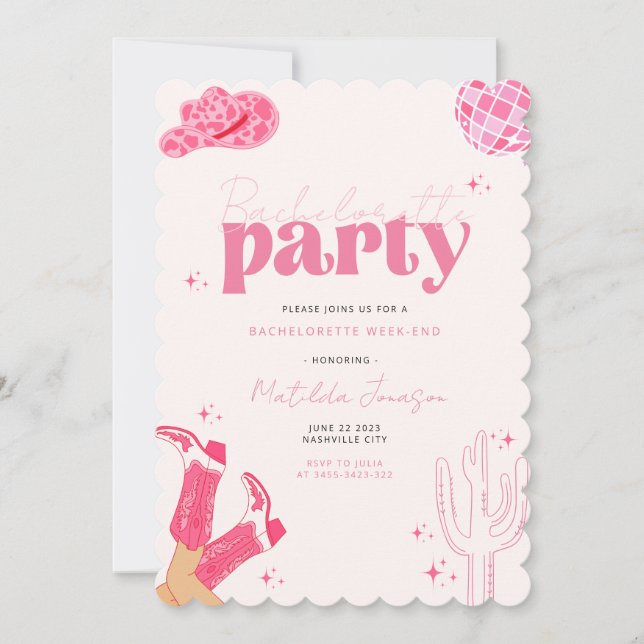 Last disco rodeo bachelorette party invitation (Front)