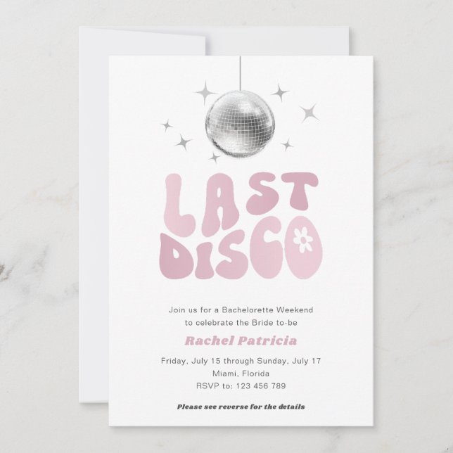 Last Disco, Simple Modern Retro Bachelorette Invitation (Front)