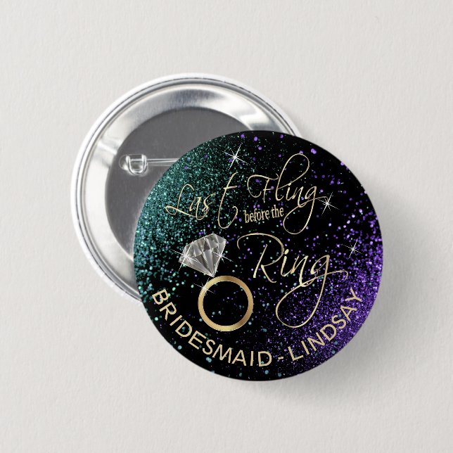 Last Fling  Bachelorette Party Teal & Purple 6 Cm Round Badge (Front & Back)
