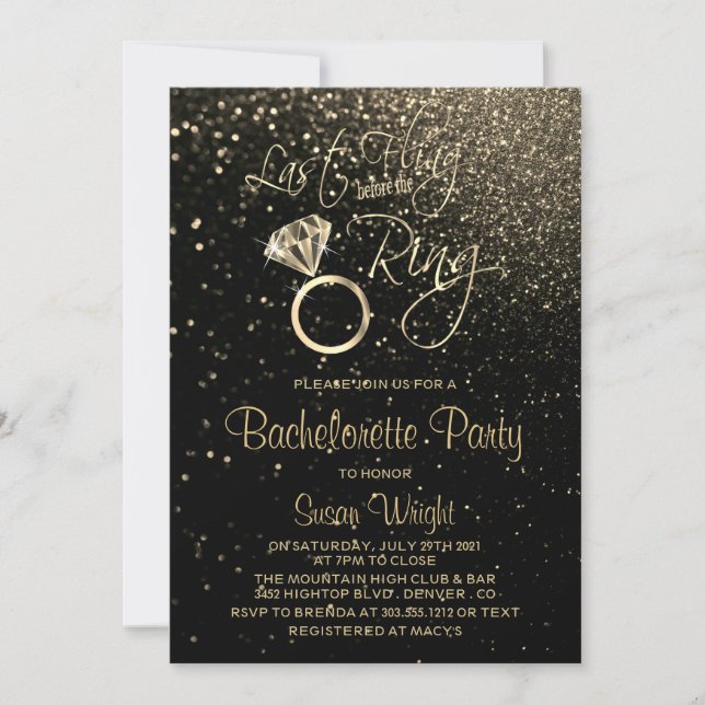 Last Fling Before the Ring Bachelorette - Gold  Invitation (Front)