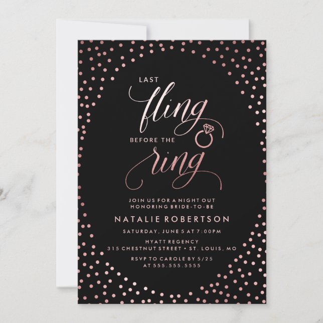 Last Fling Before The Ring | Bachelorette Party Invitation (Front)