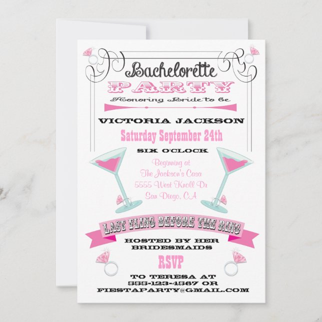 Last Fling Before the Ring Bachelorette Party Invitation (Front)