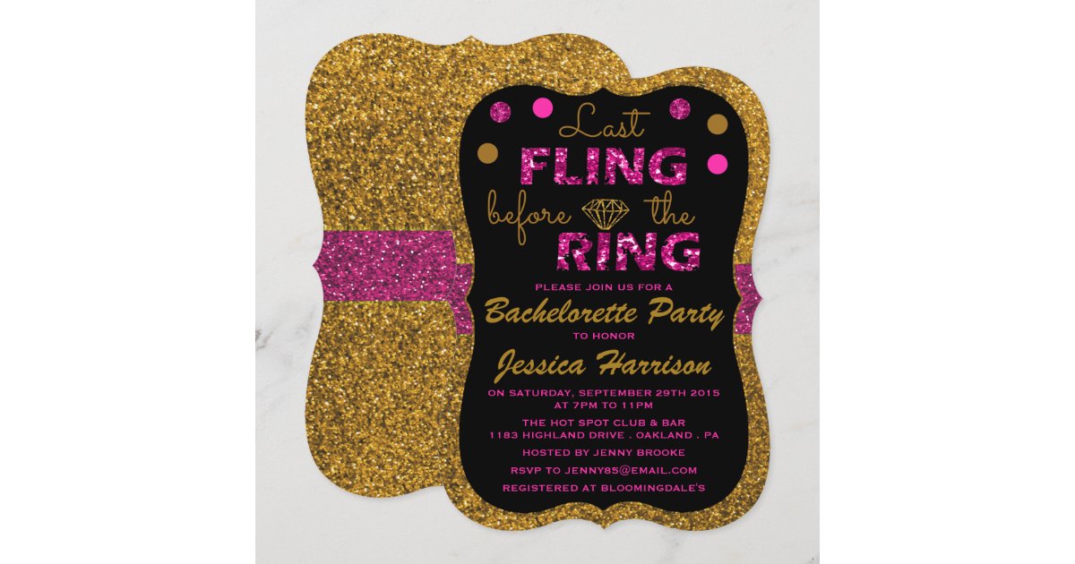 Last Fling Before The Ring - Bachelorette Party Invitation | Zazzle