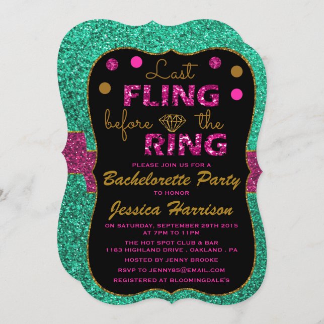 Last Fling Before The Ring - Bachelorette Party Invitation (Front/Back)