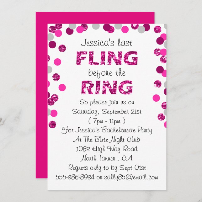 Last Fling Before The Ring Bachelorette Party Invitation (Front/Back)