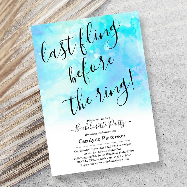 Last Fling Before The Ring Bachelorette Party Invitation (Creator Uploaded)