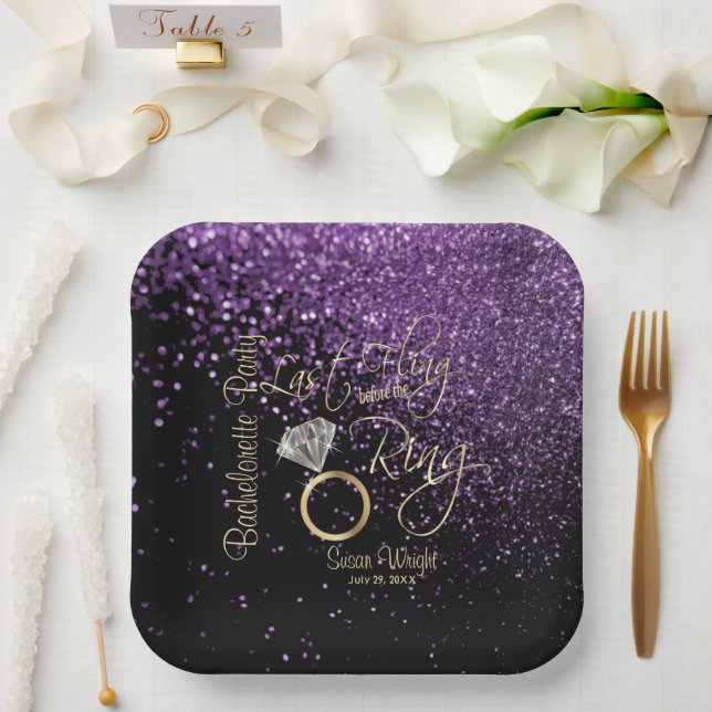 Last Fling Before the Ring Bachelorette Purple Paper Plate (Wedding)