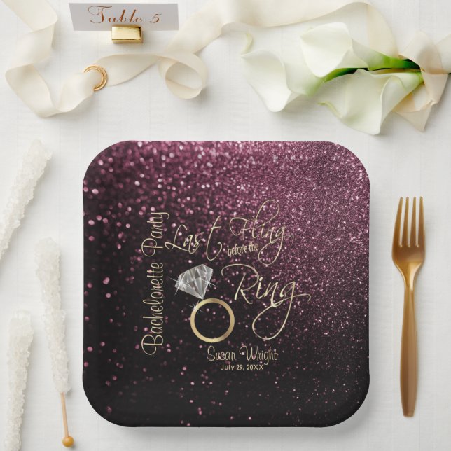 Last Fling Before the Ring Bachelorette Rose Gold Paper Plate (Wedding)