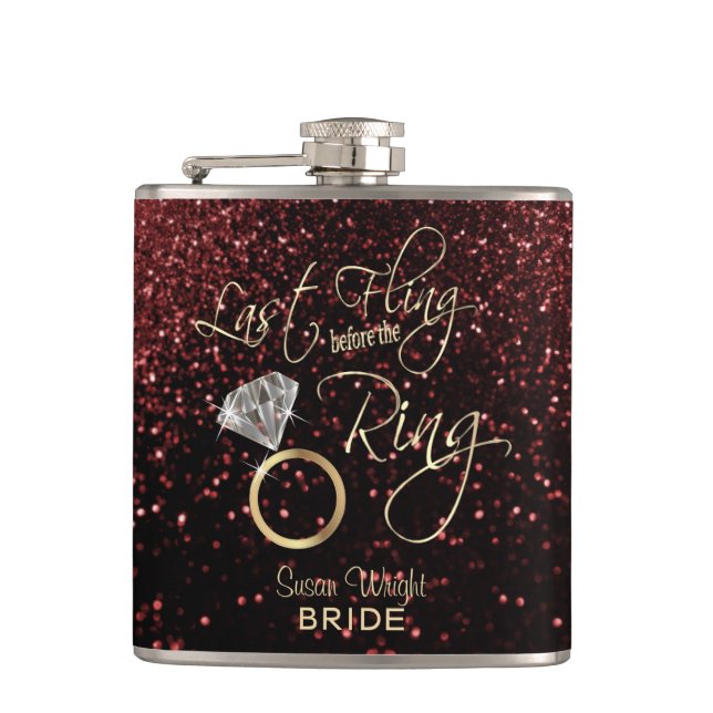Last Fling before the Ring - Red Hip Flask (Front)