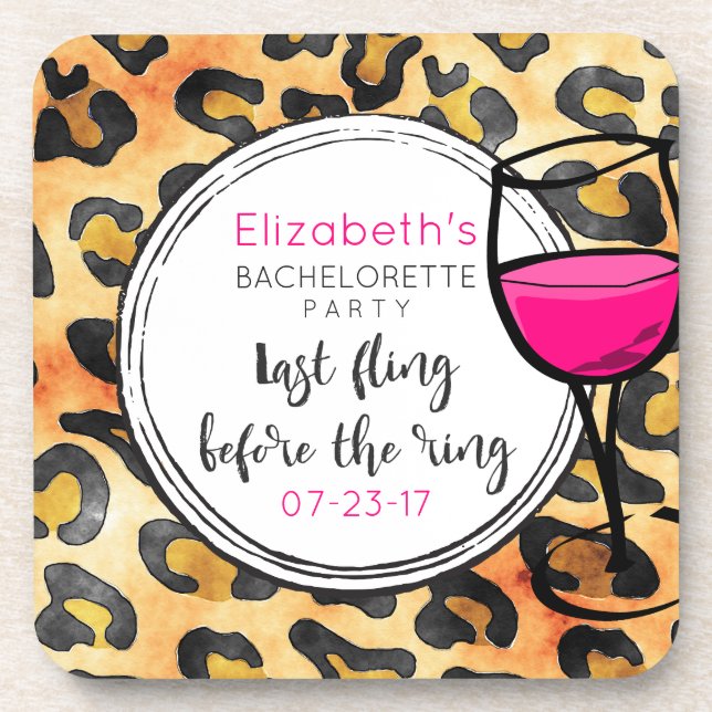 Last Fling Before The Ring Wild Bachelorette Party Coaster (Front)