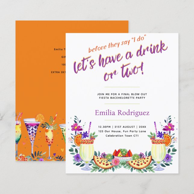 Last Fling Fiesta Cocktails Tacos Bachelorette (Front/Back)