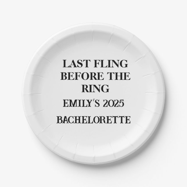 Last Fling Plates  Custom Name & Year Bachelorette (Front)