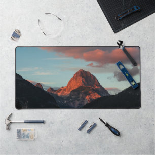 Last light of sun on mountain Mangart, Slovenia Desk Mat