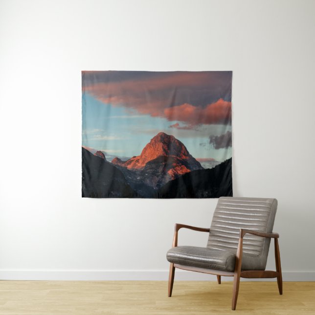 Last light of sun on mountain Mangart, Slovenia Tapestry (In Situ (Horizontal))