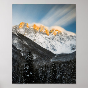 Last light of sunset on Slovenian Alps Poster