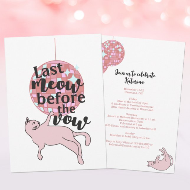 Last Meow Before The Vow Cat Bachelorette Invitation (Creator Uploaded)
