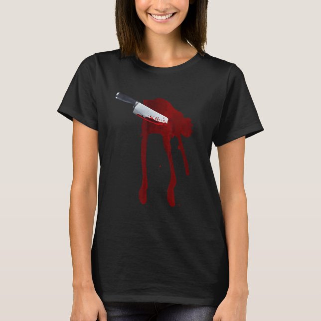 Last Minute Spooky Fake Blood Stab Wound Knife Sta T-Shirt (Front)