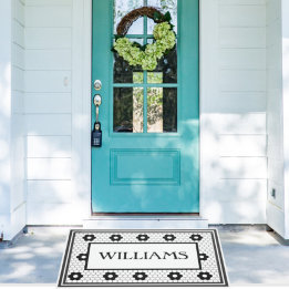 Last Name Black and White Tile Design Custom Doormat