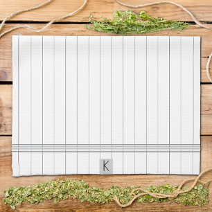 Last Name Classic Black White Striped Tea Towel