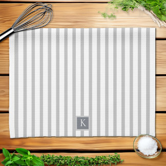 Last Name Grey White Striped Tea Towel