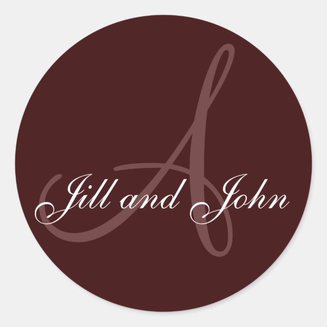 Last Name Initial A plus First Names Brown Classic Round Sticker (Front)