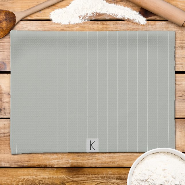 Last Name Sage Green White Striped Tea Towel (Last Name Sage Green White Striped Kitchen Towel)