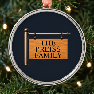 Last Name Wooden Hanging Sign Christmas Metal Ornament