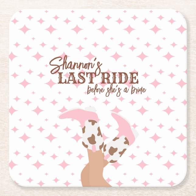 Last Ride Bachelorette Party Square Paper Coaster (Front)
