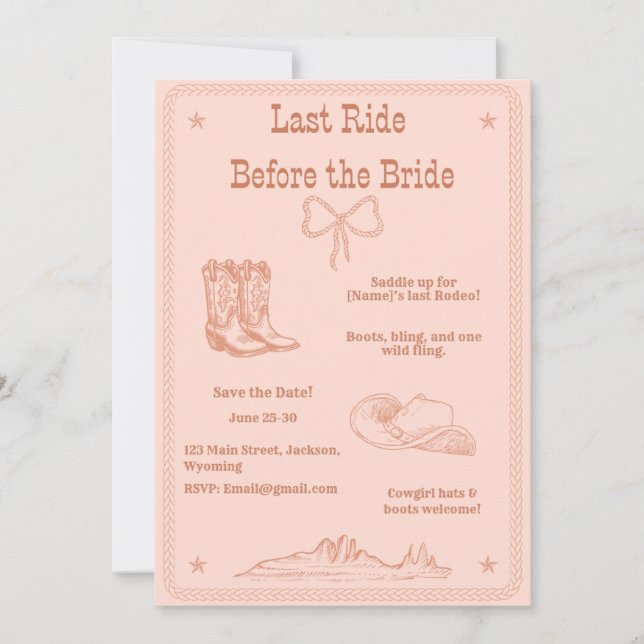 Last Ride Before the Bride Western Bachelorette Invitation (Front)