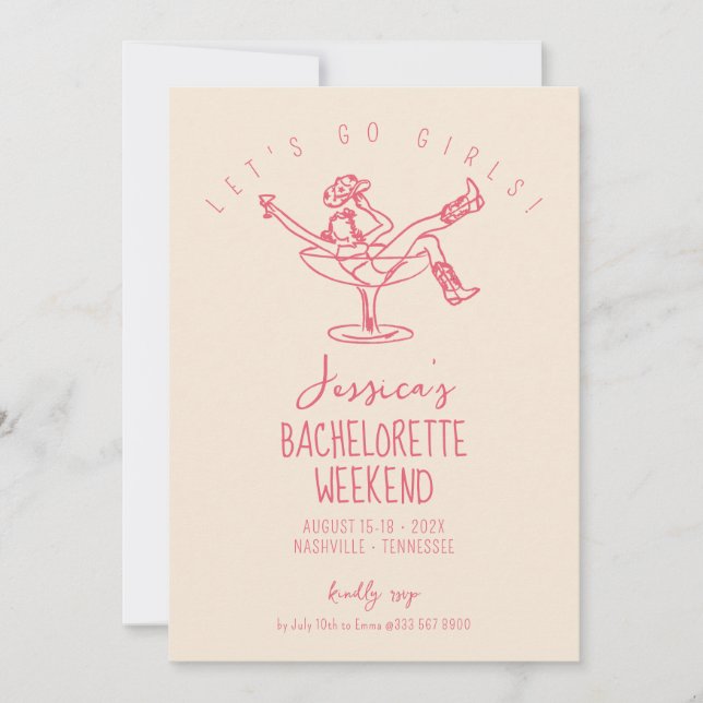 Last rodeo Bachelorette Weekend Funky hand drawn Invitation (Front)