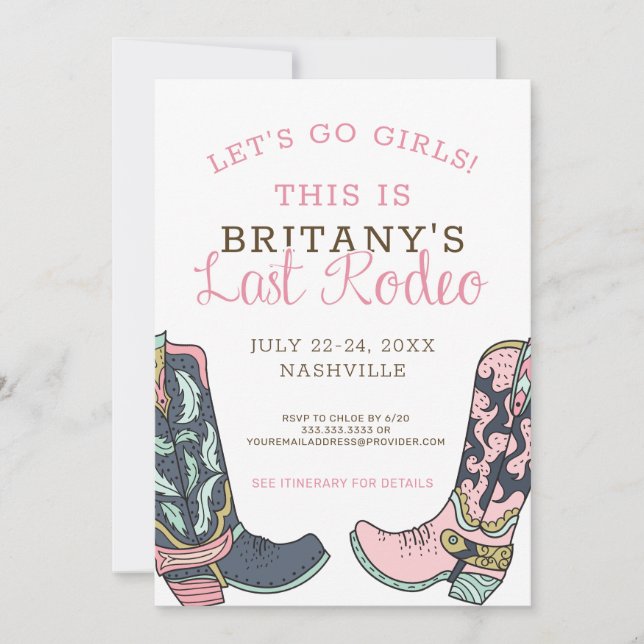 Last Rodeo Bachelorette Weekend Party Invitation (Front)