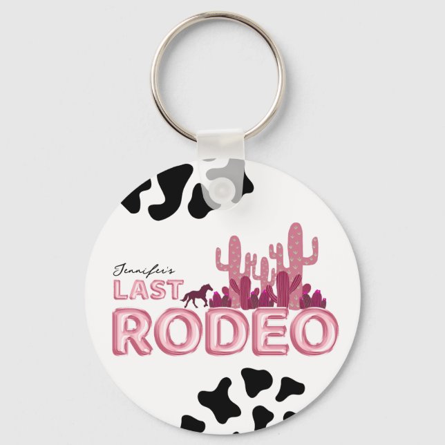 Last rodeo balloon font and cow print, cute key ring (Front)