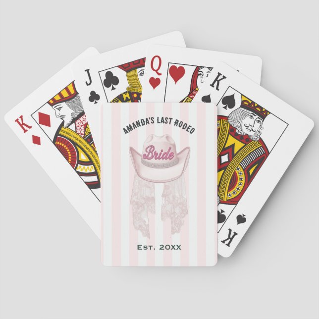 Last Rodeo Bride Hat Western Bachelorette Playing Cards (Back)