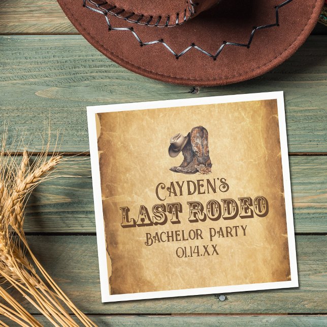 Last Rodeo Cowboy Grunge Brown Bachelor Party Napkin (Creator Uploaded)