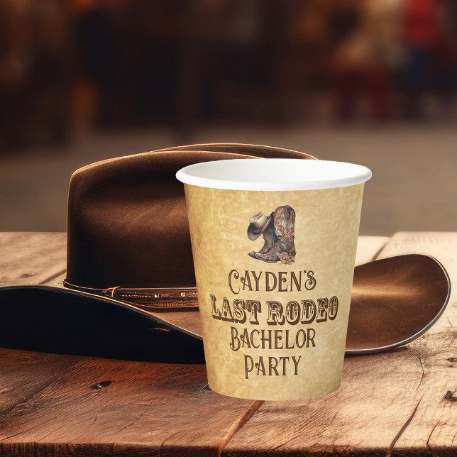 Last Rodeo Cowboy Grunge Brown Bachelor Party Paper Cups (Creator Uploaded)
