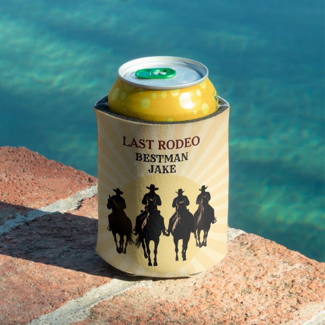Last Rodeo Cowboys Sunset Best Man's Name Bachelor Can Cooler (In Situ Pool)