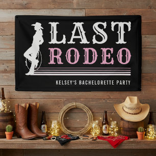 Last Rodeo Cowgirl Bachelorette Party Pink & Black Banner