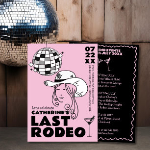 Last Rodeo Cowgirl Disco Hand Drawn Bachelorette Invitation