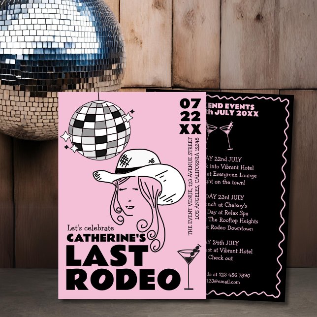 Last Rodeo Cowgirl Disco Hand Drawn Bachelorette Invitation (Creator Uploaded)