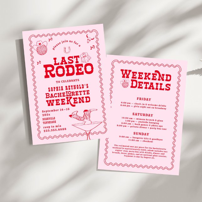 Last Rodeo Cowgirl Pink and Red Bachelorette  Invitation (Creator Uploaded)