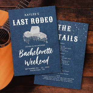 Last Rodeo Denim Diamonds Cowgirl Hat Bachelorette Invitation