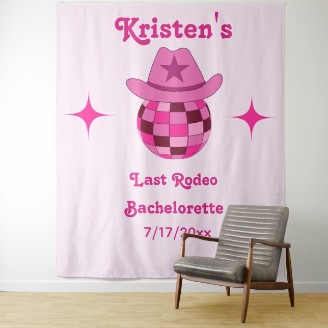 Last Rodeo Disco Cowgirl Bachelorette Backdrop Tapestry (In Situ)