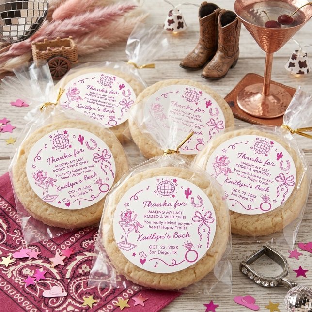 Last Rodeo Disco Cowgirl Bachelorette Party Favor Classic Round Sticker (Creator Uploaded)