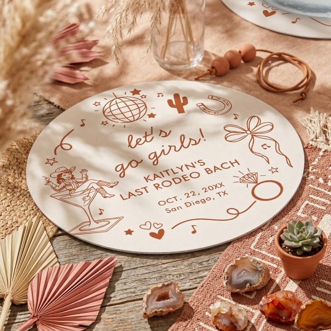 Last Rodeo Disco Cowgirl Bachelorette Party Round Paper Coaster (Creator Uploaded)