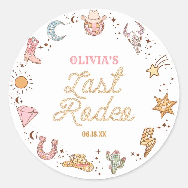 Last Rodeo Disco Cowgirl Bachelorette Weekend Classic Round Sticker (Front)