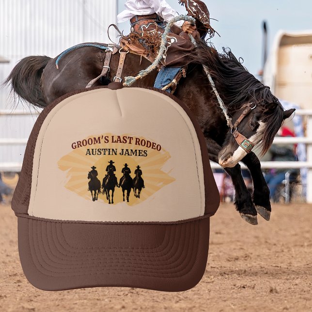 Last Rodeo Groom Custom Name Cowboy Sunset Trucker Hat (Last Rodeo Groom Custom Name Cowboy Sunset Trucker Hat)